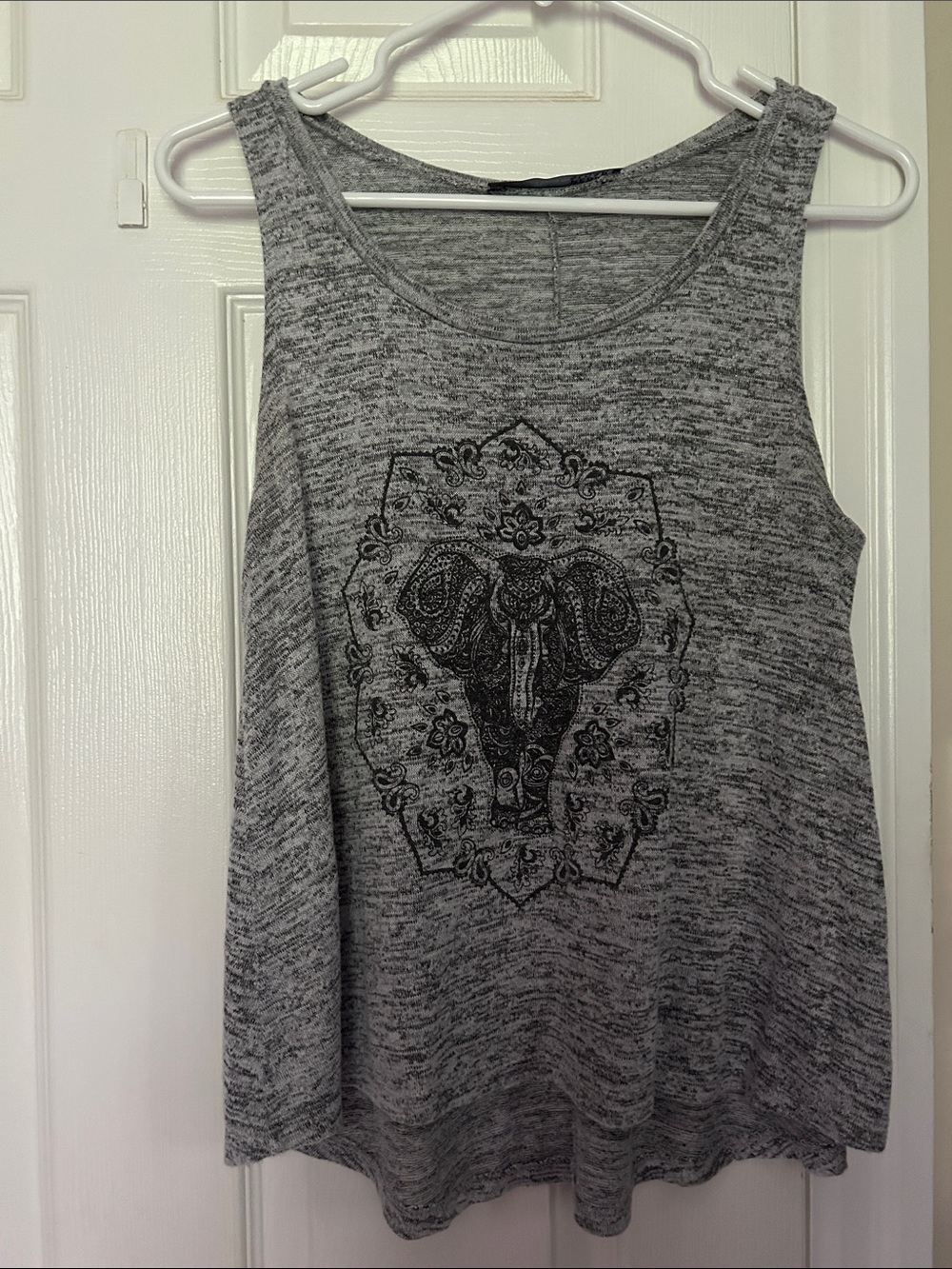 Small Rebel Sugar Gray Tank Top with Black Elephant Motif